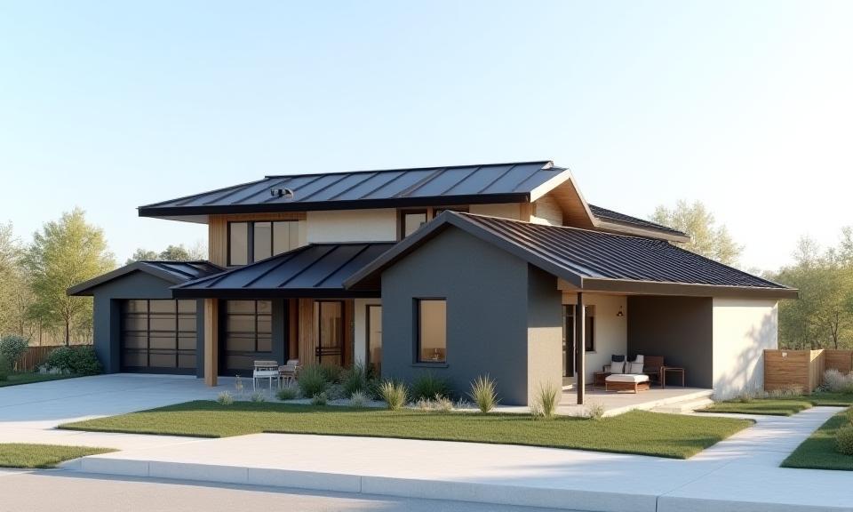 Modern residential home with new standing seam metal roof