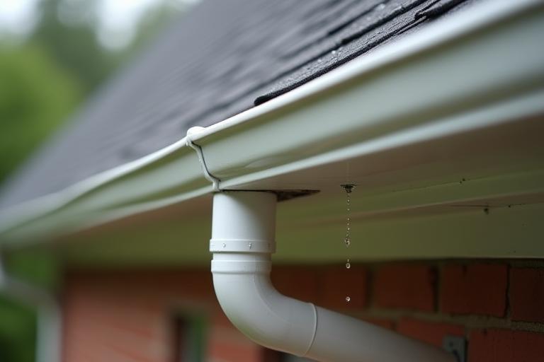 Newly installed seamless aluminum gutters