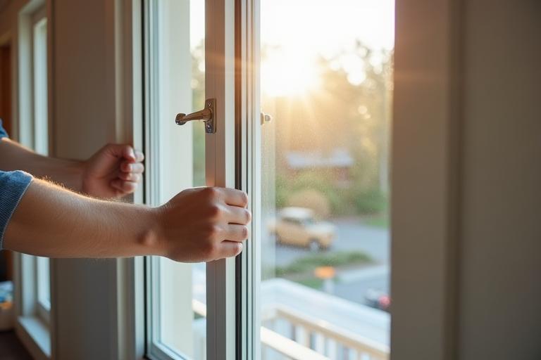 Modern double-pane window installation in a home